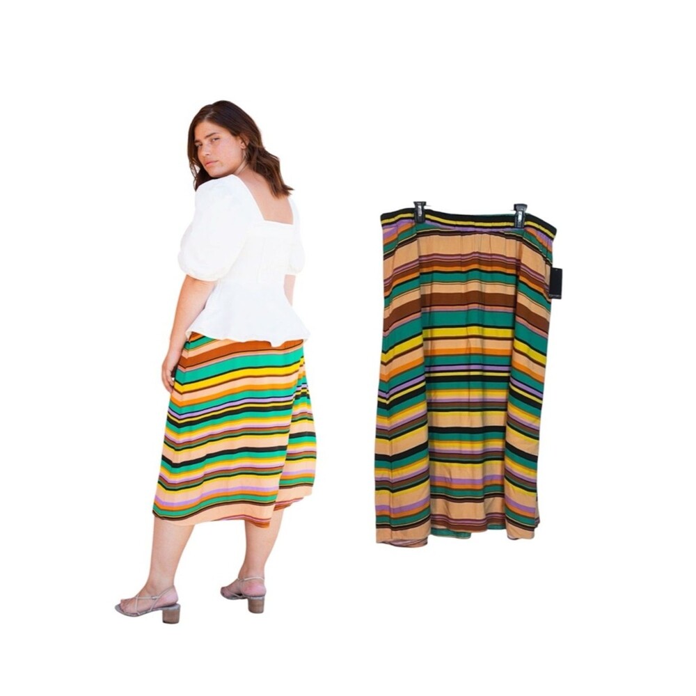 Eloquii Multi Color Stripes Midi Skirt size 18 New with Tags Spring